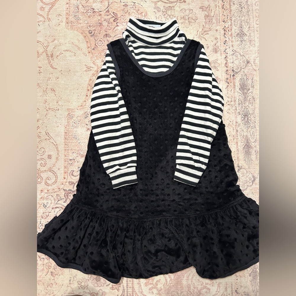 Wednesday Addams Inspired Black Dress & Striped Top Set (Size 5)